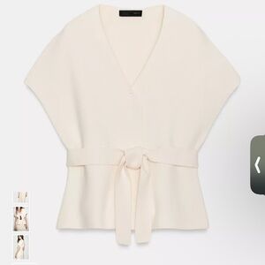 Zara Cream V-Neck Belted Sweater Vest